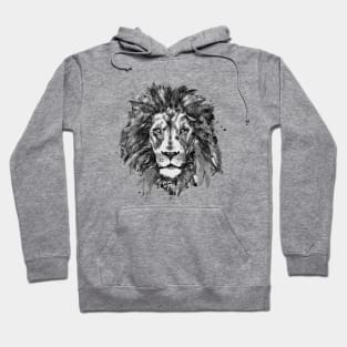 Watercolor Portrait - Black and White Painting of a Lion Head Hoodie